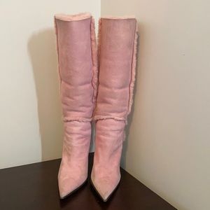 Cesare Paciotti light pink suede pointed high heel boots. Size 6.5 37 Europe